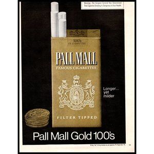 1975 Pall Mall Gold 100's Cigarettes Vintage Print Ad Simple Wall Art Gold Coins